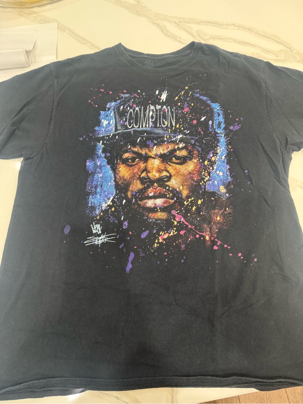 Ice Cube Black Short-Sleeve Tee with Multi-Color Portrait Graphic